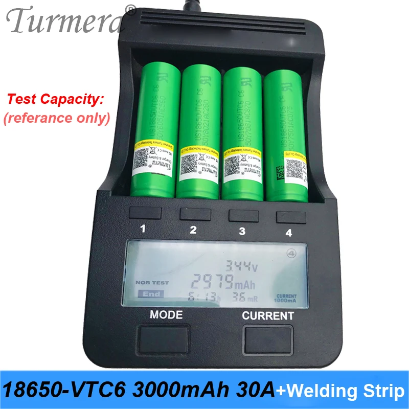 Turmera 18650 30a 3000mah батарея 18650 vtc6 с полоски для пайки для отвертки батарея 12V 16,8 V 18V 25V и батарея для электровелосипеда