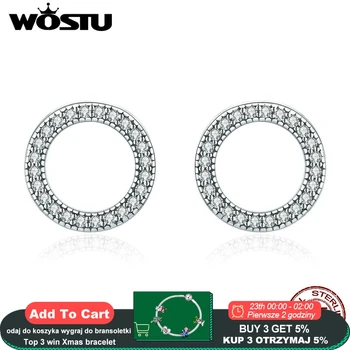 

WOSTU 925 Sterling Silver Simple Design Round Circle Stud Earrings for Women Glitter CZ Wedding Engagement Silver Jewelry CQE417