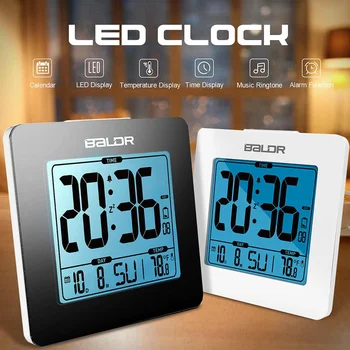

Alarm Clock LED Blue Backlight Digital Temperature Alarm Snooze Calendar Table Decor Black /White Simple Modern