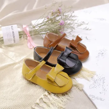 

Kids Dancing Shoes Hook Loop Children Toddler Flats Bowknot Princess Shoes New Girls Leather Shoes Solid Color Party Dress Shoes