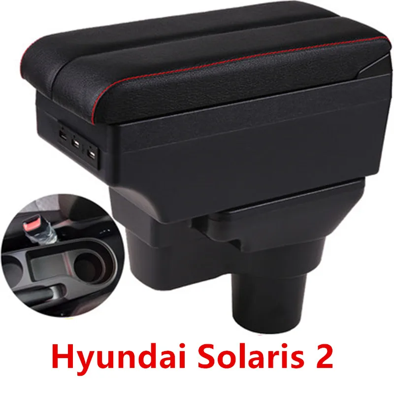 

For Hyundai Solaris 2 armrest box USB Charging heighten Double layer central Store content accessories
