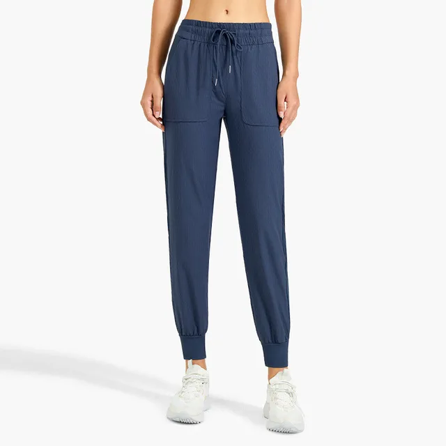 Women Sports Pants Fitness Yoga Legging Loose Running Athletic Clothe Casual Jogging Drawstring Feet Loose Trousers With Pockets Navy