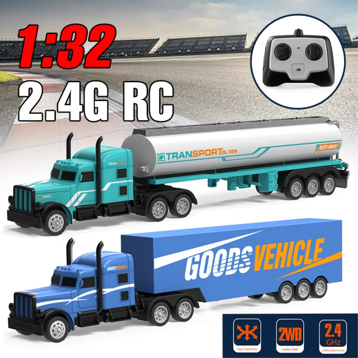 

Hot 1:32 2.4G RC Car Remote Control Oil Tank Cargo Container Tractor Toys for Kids Children Gifts