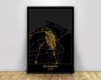 

Barranquilla Colombia Black&Gold City Light Maps Custom World City Map Posters Canvas Prints Nordic Style Wall Art Home Decor