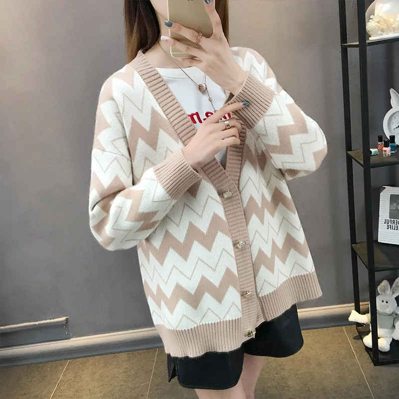 khaki cardigan Neploe женские кардиганы винтажные геометрические женские весна-осень, кардиган Мода Корейская мода вязаная верхняя одежда свитера - Цвет: khaki cardigan