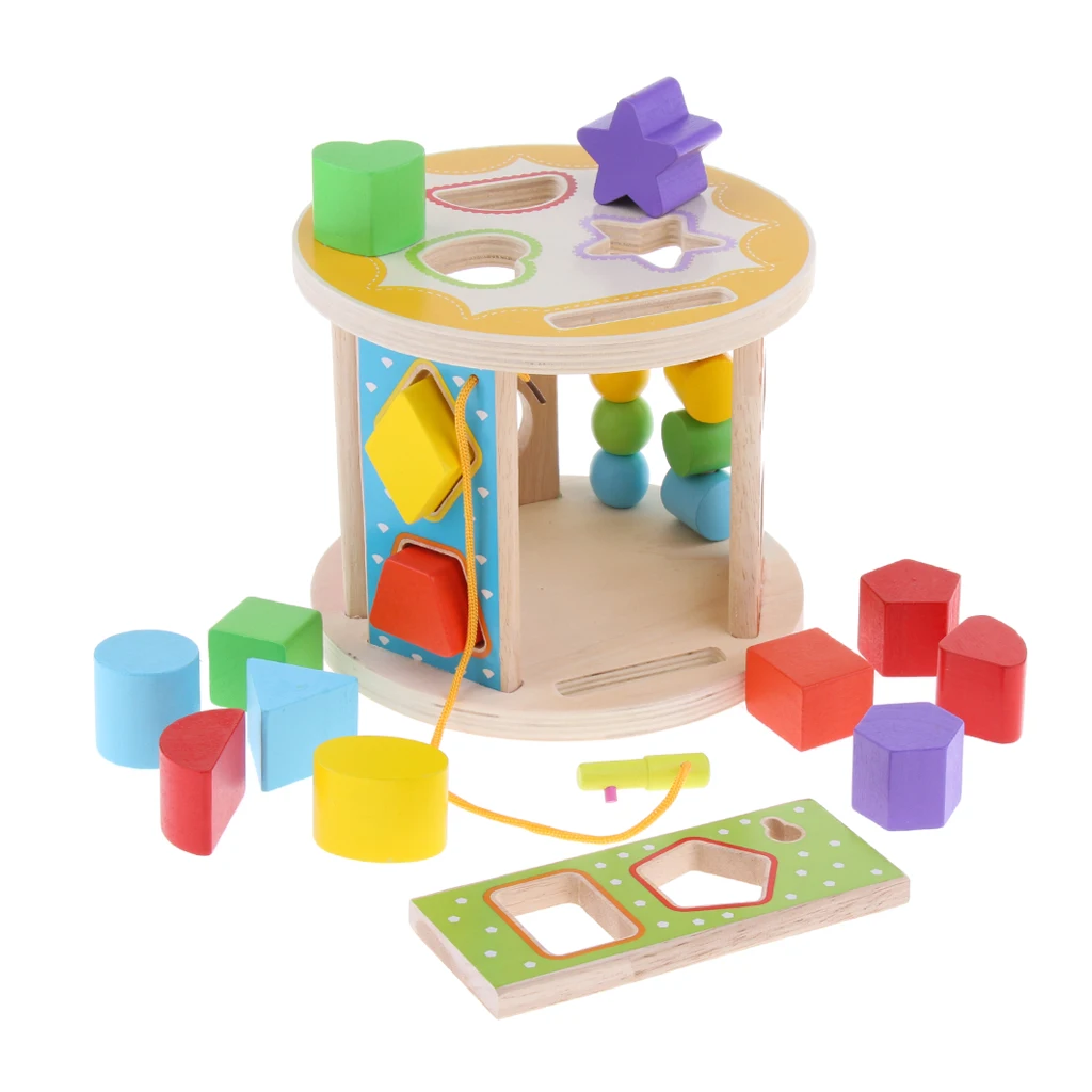 13 SHAPE SORTER 6 Colors Rolling Wooden Toy / Gift Blocks Baby Toddle