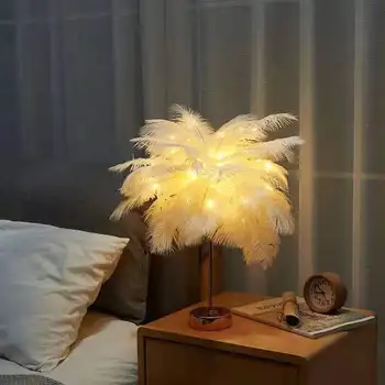 

Rose Gold Lamp Base Pink Girly Room Lights Ostrich feather Table Lamp for Nordic Style Decorations
