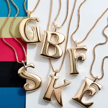

INS hot 26 Initail Pendant Necklace Gold color Metal Jewelry for women Big english word letters necklace Medium length Necklace