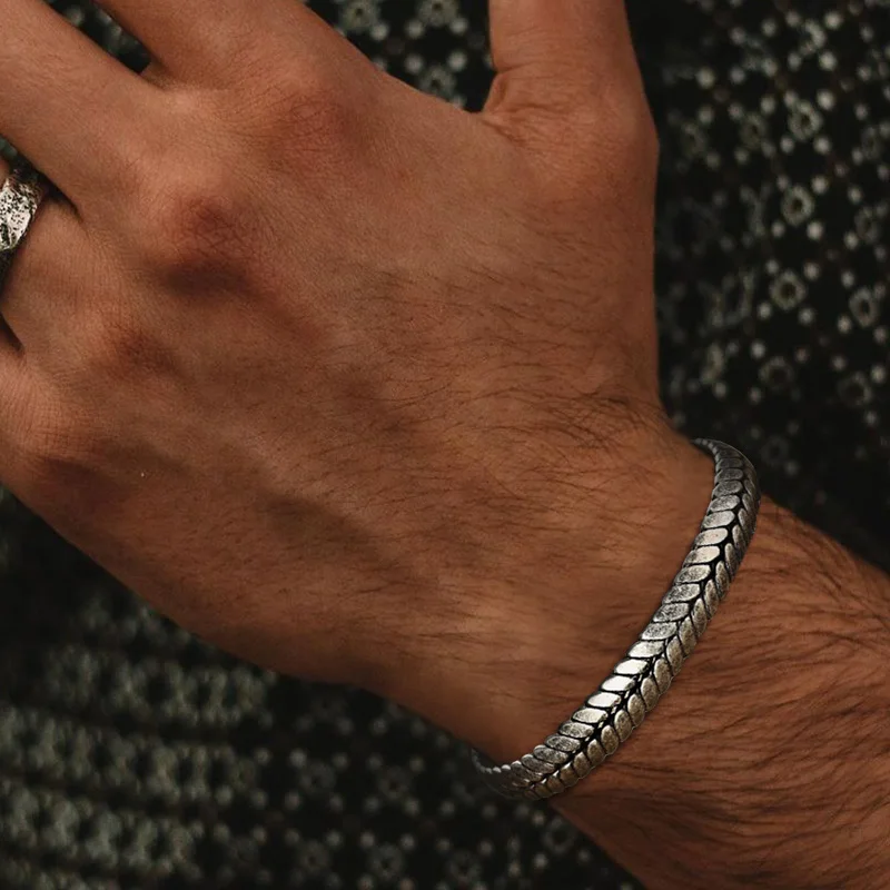 Men's Bracelet Old Oxidized Gray Braided Cuff Bracelets Stainless Steel Industrial Style Braslet Bangle Vintage Jewelry