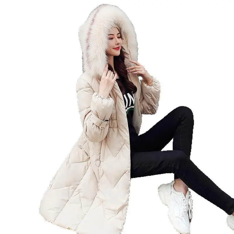 Эластичный меховой воротник с капюшоном зимнее пуховое хлопковое пальто куртка Длинные теплые женские парки верхняя одежда Casaco Feminino Abrigos