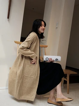 

Long Sweater Cardigan Women Knitting Waistcoat Coat Lady 2019 New Autumn Winter Korean Loose Solid Khaki Sleeveless Jacket