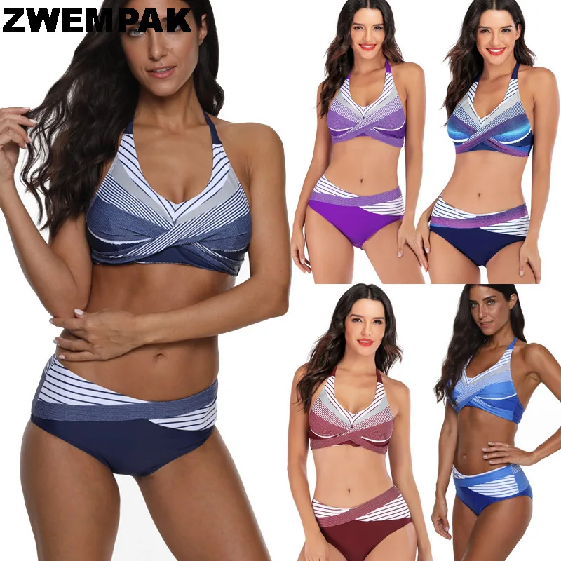 Купальный костюм для пляжа размера плюс с неоновой полоской треугольный