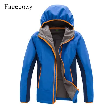 

Facecozy Men Winter Outdoor Windproof Camping Softshell Jacket Hooded Solid Color Fishing Clothes
