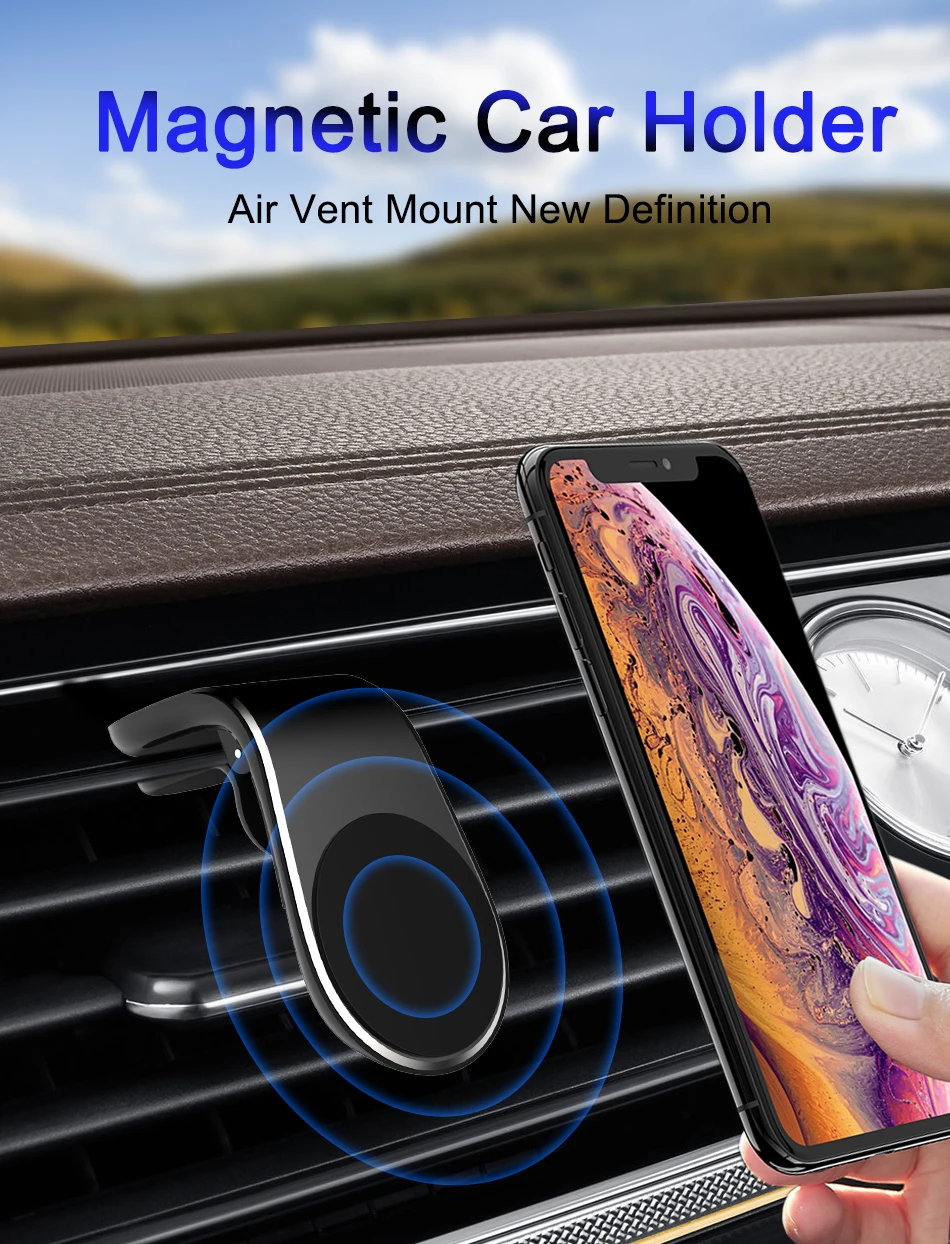 Магнитный автомобильный держатель для телефона, подставка для крепления на вентиляционное отверстие, l-образный автомобильный магнитный держатель для мобильного телефона с gps ДЛЯ iPhone X, samsung, huawei