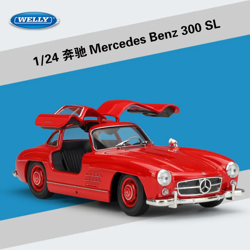 Welly 1:24 Mercedes 300SL классический автомобиль сплав модель автомобиля Diecasts игрушечные транспортные средства коллекционные подарки не-пульт дистанционного управления Тип транспортная игрушка - Цвет: Красный