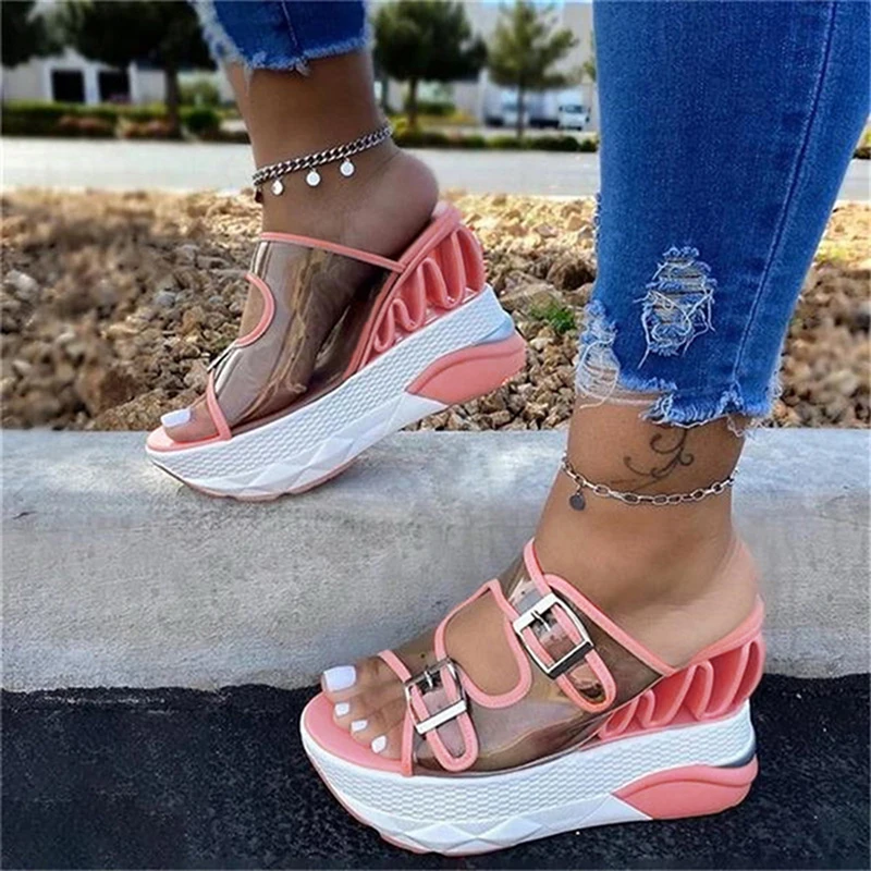 Woman Sandals Summer Slippers Air Cushion Ladies Sandal PVC Super High Platform Buckle Straps Summer Female Shoes