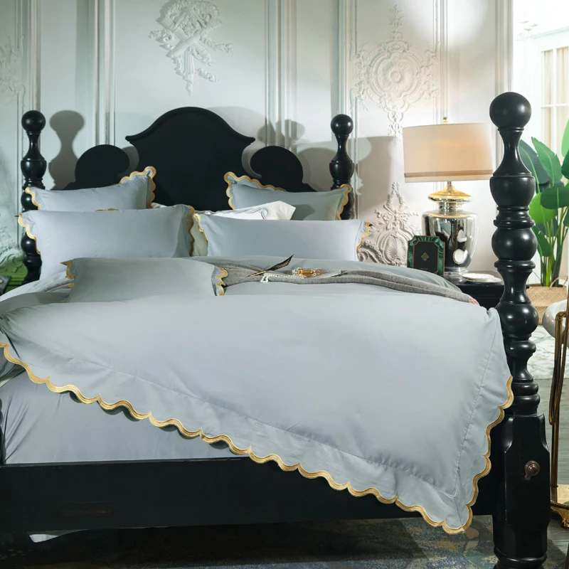 100%Cotton Lace Bedding Set King size Queen bed/Fitted sheet Duvet cover Bedding sets Red Blue Pink