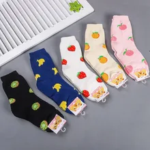 Носки из флиса с рисунком киви, клубники, персика, кораллового цвета; женские теплые хлопковые Забавные милые носки Kawaii Art Happy; корейские зимние носки Skarpetki