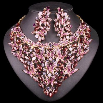 

FASHION INDIAN CRYSTAL BRIDAL JEWELRY SETS STATEMENT BIG NECKLACE EARRINGS SETS FOR BRIDE WEDDING PARTY DRESS COSTUME ACCESSORY