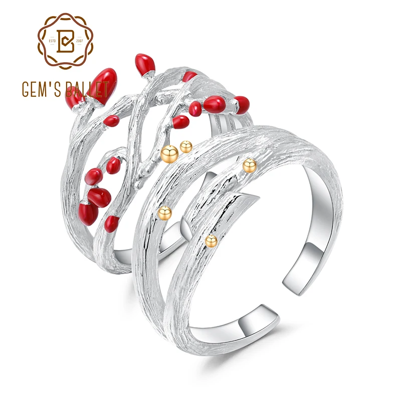 

GEM'S BALLET 925 Sterling Silver Handmade Adjustable Open Ring Fine Jewelry Natural Creative Statement Tree Rings for Coupon