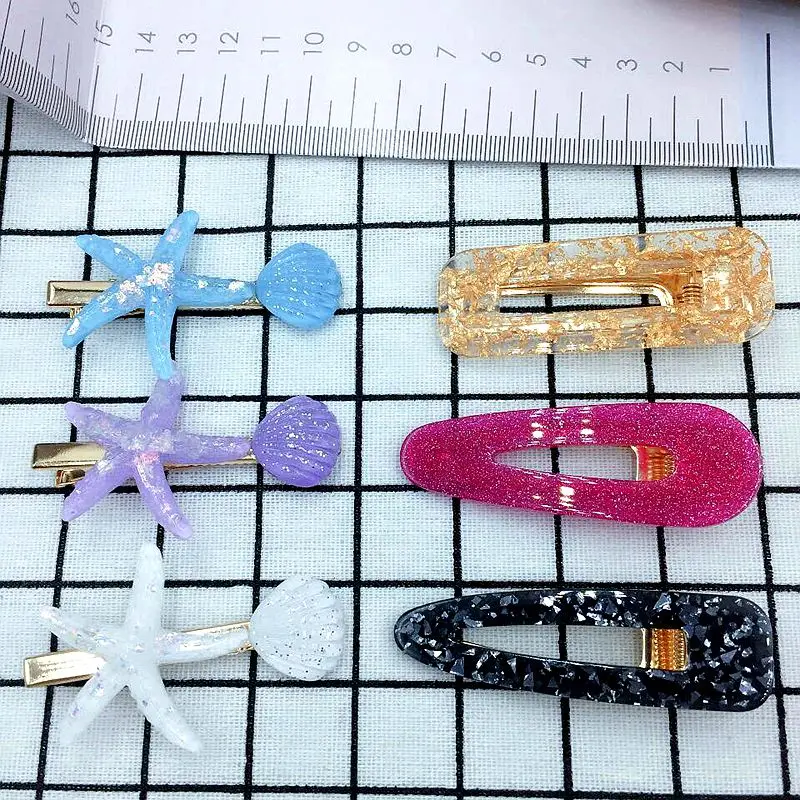 14 Pcs 6.5cm Mixed Color Included 8 Pcs Acrylic Hairpins And 6 Pcs Acrylic Starfish Hair Clips For Girls Cute Hair Accessories