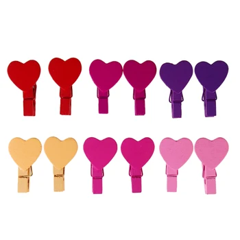 

12Pcs Heart Love Wooden Clips Mini Clothes Photo Paper Peg Pin Clothespin Craft Postcard Clips Home Wedding Decoration