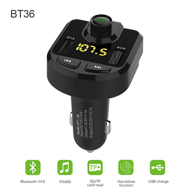 

Car Bluetooth Hands-free MP3 Player FM Transmitter Car Charger for iOS / Android Support TF card / U disk Stereo Music Audio