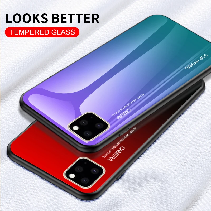 Чехол с градиентным закаленным стеклом для iphone 11 pro max x xr xs силиконовый чехол aifon 6