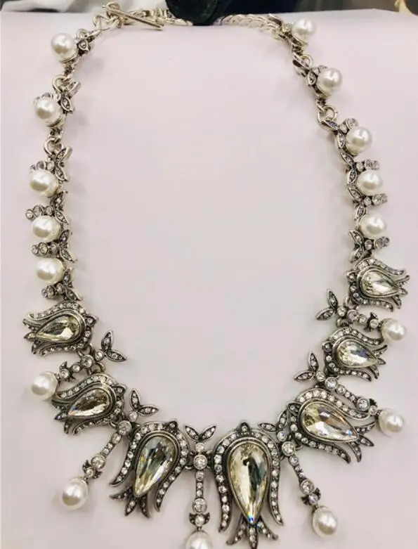 CSxjd винтажный драгоценный камень цветок ожерелье серьги роскошный комплект ювелирных изделий - Окраска металла: N