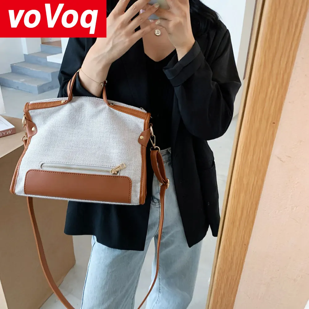 

Retro Large Capacity Canvas Totes Handbags for Women 2020 Designer Luxury Stitching Leather Rivets Fashion Crossbody Bags Female