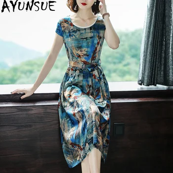 

AYUSNUE 2019 Summer Silk Dress Women Beach Floral Boho Dresses Elegant Vintage Midi Party Dress Vestidos Plus Size KJ3950