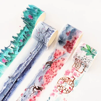 

Chinese Vintage Landscape Flowers Washi Tape Decorative Stickers Sticky Paper Masking Adhesive Tape Scrapbook DIY Decor 1Roll