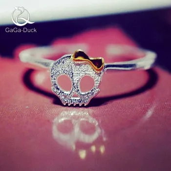 

New Creative Beautiful 925 Sterling Silver Fashion Jewelry Cute Skeleton Sweet Bow Temperament Women Opening Rings R111