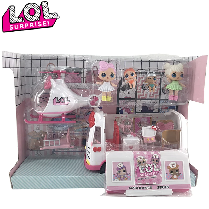 

LOL Surprise Dolls Airplane Toys Set Car Bus Airplane Original Toy Anime Figures Model Collection DIY Kid Birthday Party Gift