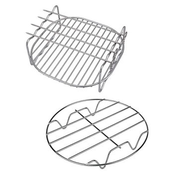 

Air Fryer Rack 8 Inch Square Double Layer with 4 Skewers Multipurpose Stainless Steel Rack Metal Holder Fit