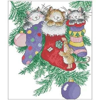 

Christmas sock cat patterns Counted Cross Stitch 11CT 14CT 18CT DIY Chinese Cross Stitch Kit Embroidery Needlework Sets