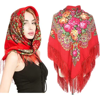 

Blanket Scarf Russian Square Shawl Retro Printing for Woman Russian Ethnic Style Floral Handkerchief Foulard Femme Babushka Wrap