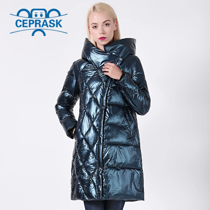 Новая светоотражающая куртка женская зимняя Блестящая большой размер с капюшоном Длинная женская зимняя куртка с капюшоном Толстая биологическая пуховик женский Куртка парка Ceprask