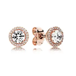 Подлинное 925 пробы серебряные серьги классическую элегантность серьги-гвоздики золотые, розовые серьги Цвет прозрачными камнями подходят