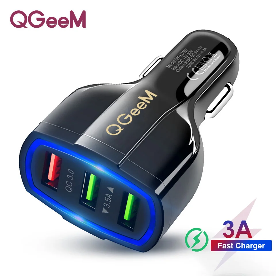 

QGEEM QC 3.0 3 USB Car Charger Quick Charge 3.0 3-Ports Fast Charger for Car Phone Charging Adapter for iPhone Xiaomi Mi 9 Redm