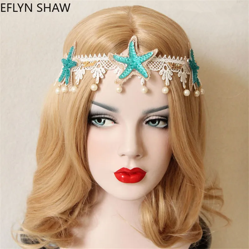 Diademas de playa de estrella de mar para mujer, diadema de encaje