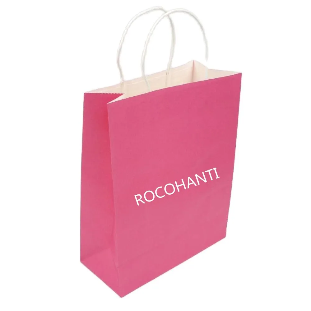 100x Custom Logo Print Pink Color Fashionable Twisted Handle Gift Shopping Bags Kraft Paper Bag | Дом и сад