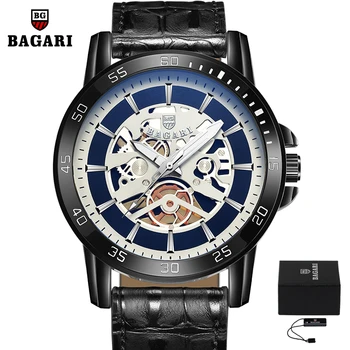 

BAGARI Brand Watches Men Casual Quartz Leather Wristwatch Army Military Reloj Hombre Men's Clock With Box Relogio Masculino