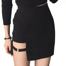 Женская летняя хлопковая Сексуальная мини-юбка с высокой талией, асимметричная сплошная цветная металлическая кольцевая декорация, посылка в стиле хип-хоп