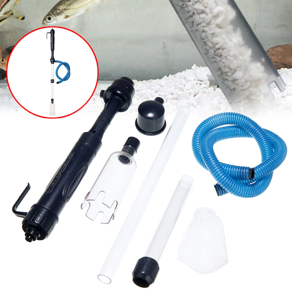 Aquarium Battery-Powered Gravel Cleaner Fish Tank Siphon Vacuum Water Change