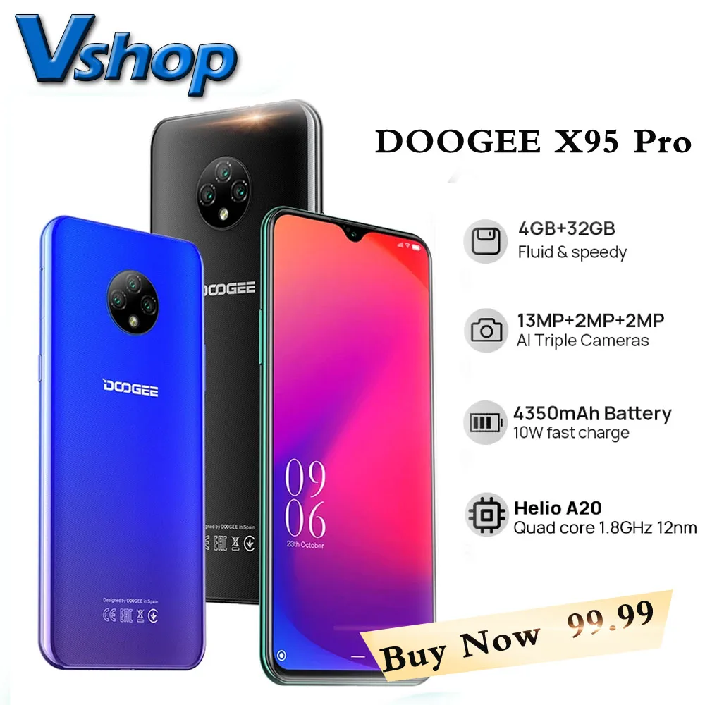 DOOGEE X95 Pro 4 Гб + 32 ГБ Helio A20 смартфонов 13MP тройной Камера 4350 мА/ч 6 52 ''мобильный