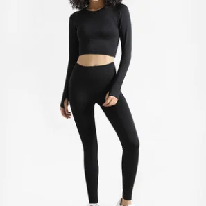 Black Sets 2 шт., спортивные костюмы, набор, женские комплекты для йоги, для спортзала, фитнеса, бегунов, спортивные штаны, леггинсы, спортивная одежда, леггинсы, бесшовные спортивные рубашки - Цвет: Black Sets