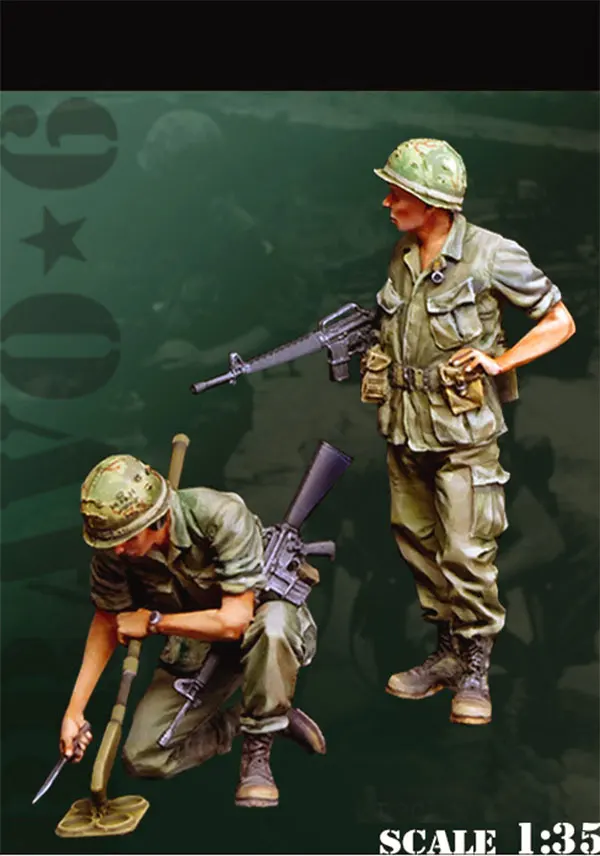 

1:35 Scale Vietnam War US Military DETECTOR TEAM Two Soldiers Miniatures Unpainted DIY Assembling Static Resin GK Model Kits