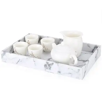 

Marble Texture Serving Tray PU Leather for Coffee Desserts Classic 33x20.5cm