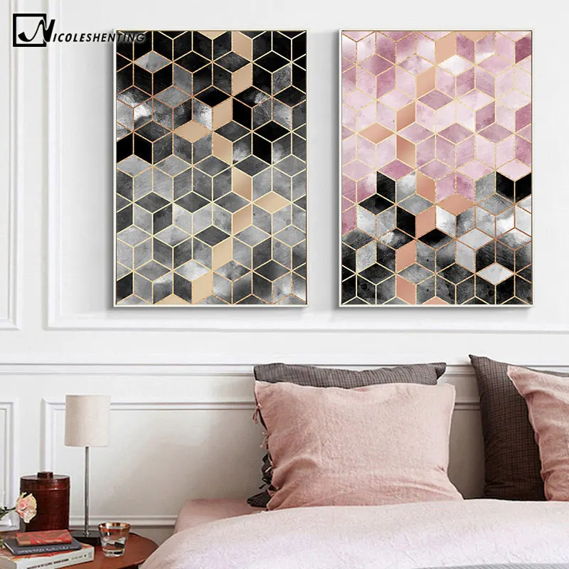 

Watercolor Geometric Abstract Square Picture Canvas Poster Wall Art Print Nordic Painting Modern Home Living Room Decoration